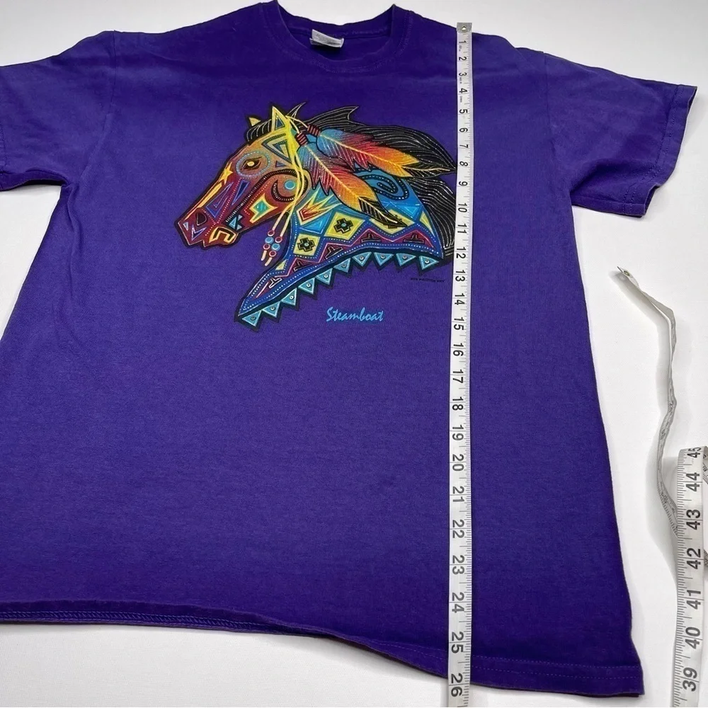 Vintage Gildan Tee Horse Equestrian Tribal Feather Purple Western Southwest - Picture 7 of 13